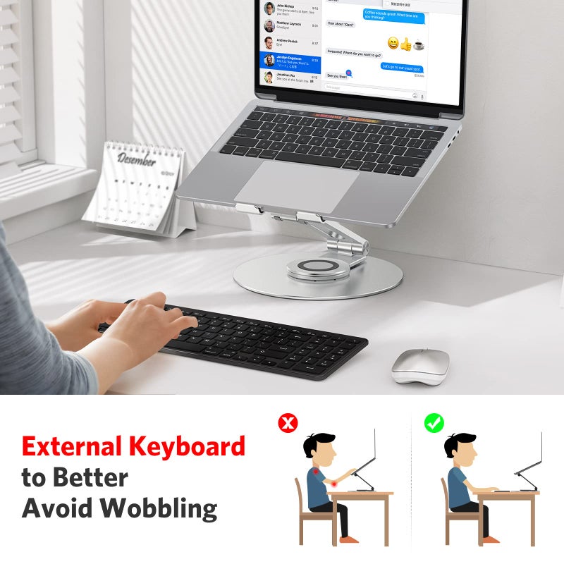 OMOTON Swivel Adjustable Laptop Stand, 360 Rotating Laptop Riser for Collaborative Work, Ergonomic Laptop Holder Compatible with MacBook Pro/Air, More Notebooks (11-16 inch), Silver - Image 2