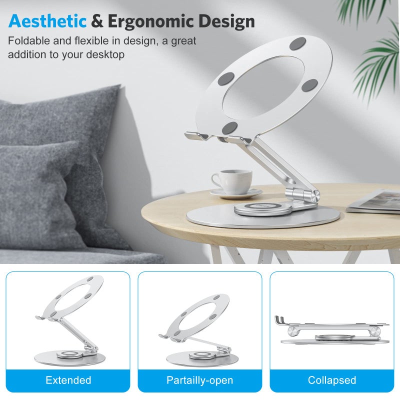 OMOTON Swivel Adjustable Laptop Stand, 360 Rotating Laptop Riser for Collaborative Work, Ergonomic Laptop Holder Compatible with MacBook Pro/Air, More Notebooks (11-16 inch), Silver - Image 5