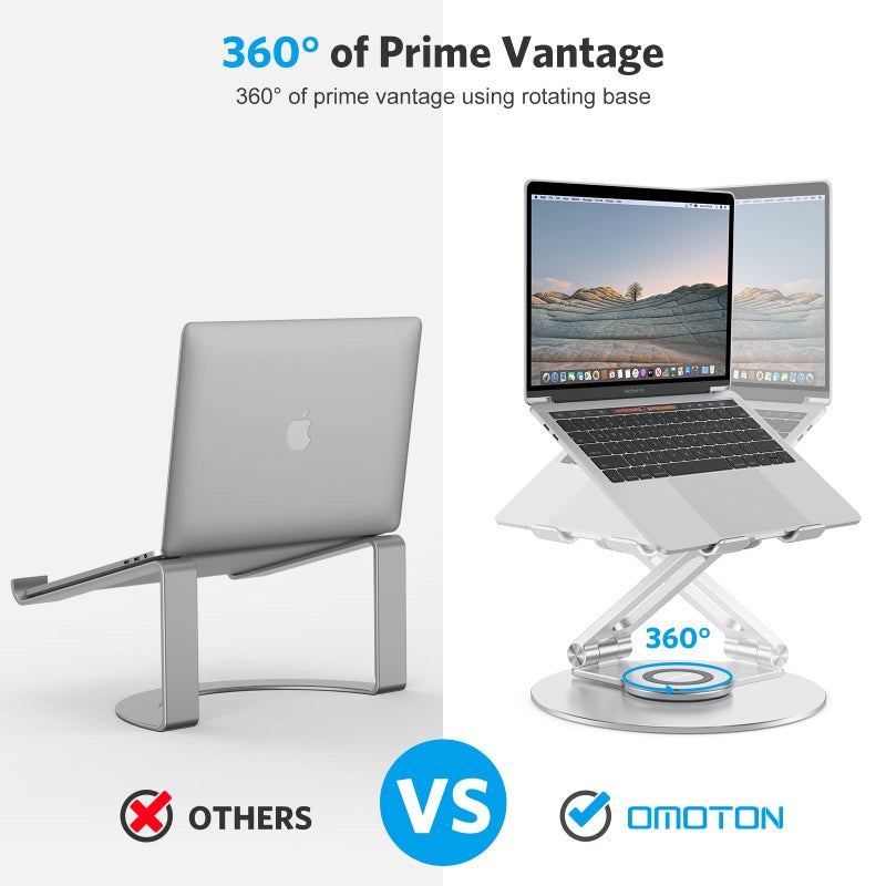 OMOTON Swivel Adjustable Laptop Stand, 360 Rotating Laptop Riser for Collaborative Work, Ergonomic Laptop Holder Compatible with MacBook Pro/Air, More Notebooks (11-16 inch), Silver - Image 3