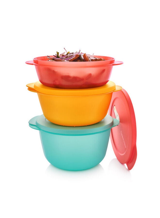 توبروير طقم أوعية تابروير 3 قطع للتخزين والتقديم والاستخدام المباشر، آمنة للغسالة والميكروويف – متعددة الألوان، حجم كبير (1 لتر، 1.5 لتر و2 لتر) - Image 1