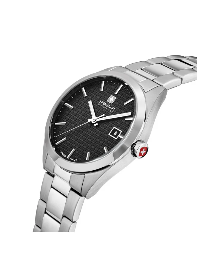 Hanowa Marsens Black Dial Silver Stainless Steel Bracelet Analog Watch for Men 40mm