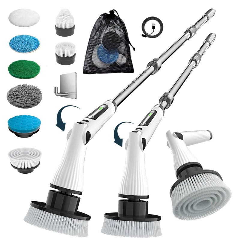 Electric Spin Scrubber 8 in 1 Electric Cleaning Brush Cordless Rechargeable Scrub Brush with 8 Replaceable Brush Heads Adjustable Length and Angle Power Scrubber for Bathroom Tile Bathtub Glass