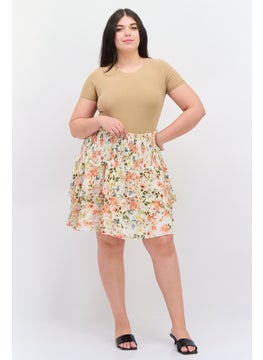 1 State Women Plus Size Floral Print Mini Skirts, Orange Combo  - Image 2