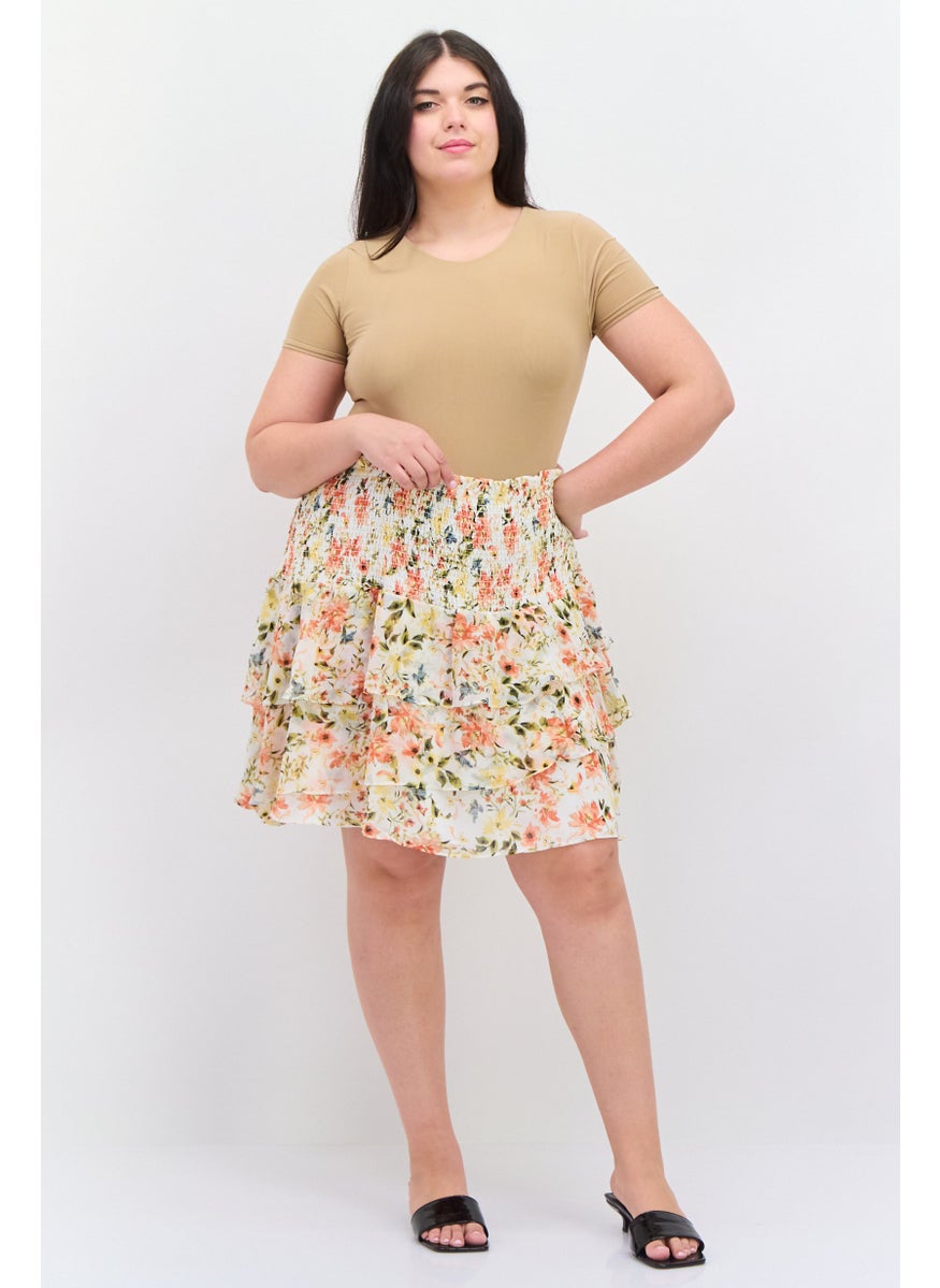 1 State Women Plus Size Floral Print Mini Skirts, Orange Combo  - Image 2