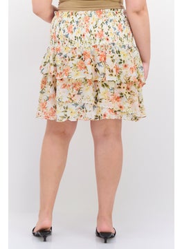 1 State Women Plus Size Floral Print Mini Skirts, Orange Combo  - Image 1