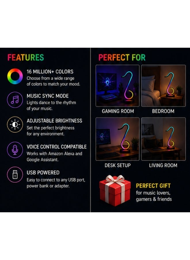RGB Musical Note Lamp – 16 Million Colors LED Mood Light, Music Sync, Adjustable Brightness, USB Powered Decorative Desk Lamp for Gaming Room, Bedroom & Home Decor - Image 5