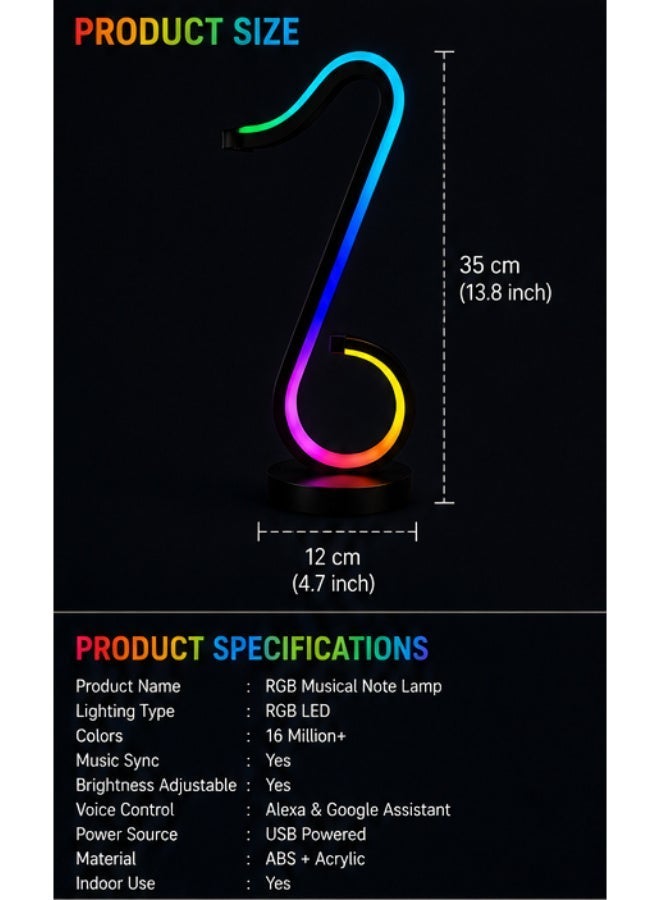 RGB Musical Note Lamp – 16 Million Colors LED Mood Light, Music Sync, Adjustable Brightness, USB Powered Decorative Desk Lamp for Gaming Room, Bedroom & Home Decor - Image 4