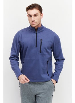 Tailor Vintage Men Mock Neck Long Sleeve Solid Sweatshirt, Blue  - Image 1