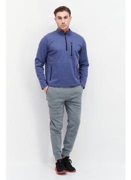 Tailor Vintage Men Mock Neck Long Sleeve Solid Sweatshirt, Blue  - Image 3