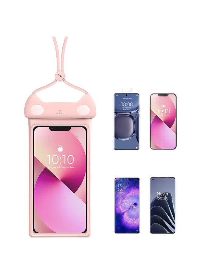 Wellhouse Waterproof Phone Case, Touchscreen Compatible, Sealed Waterproof Pouch, Suitable For Hot Springs And Swimming, Cute Kitten Style, Light Pink - Image 1