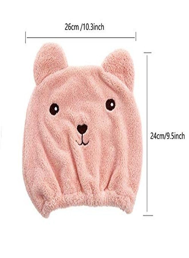 لاسوم قبعة لاسوم الناعمة الماصة للشعر الجاف، غطاء رأس من الألياف الدقيقة فائقة النعومة بتصميم دب كرتوني لطيف، للأطفال والكبار، سريع الجفاف (وردي) - Image 4