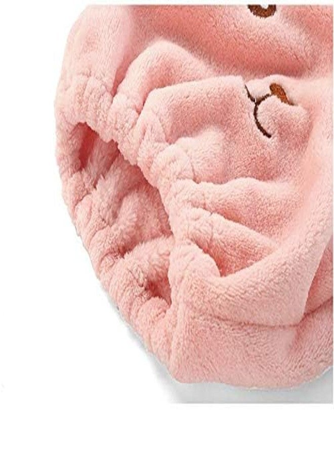 لاسوم قبعة لاسوم الناعمة الماصة للشعر الجاف، غطاء رأس من الألياف الدقيقة فائقة النعومة بتصميم دب كرتوني لطيف، للأطفال والكبار، سريع الجفاف (وردي) - Image 3