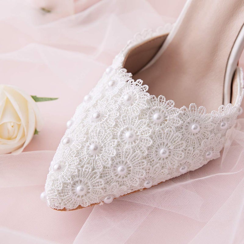 Dress First حذاء نسائي بكعب عالٍ مغلق من دريس فيرست، صندل بكعب ستيليتو، أحذية زفاف عروس، 3.74" - Image 5