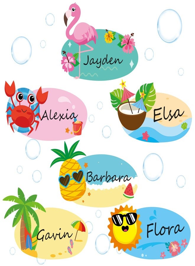 Henoyso 108 Pcs Summer Name Tag Labels Hawaiian Name Tag Stickers Self Adhesive Classroom Name Tags for School Office Home Supplies Summer Party Favor - Image 1