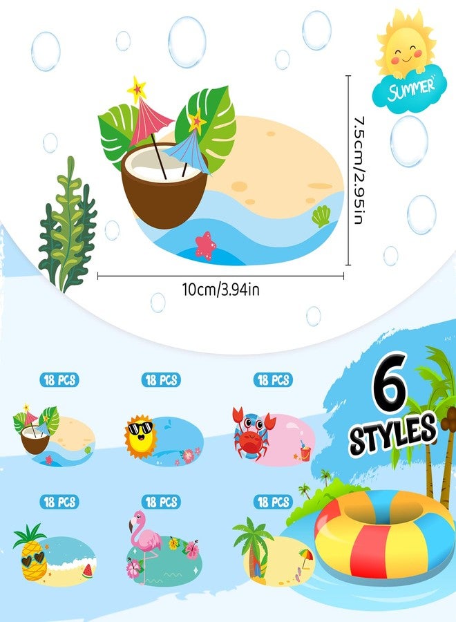 Henoyso 108 Pcs Summer Name Tag Labels Hawaiian Name Tag Stickers Self Adhesive Classroom Name Tags for School Office Home Supplies Summer Party Favor - Image 2