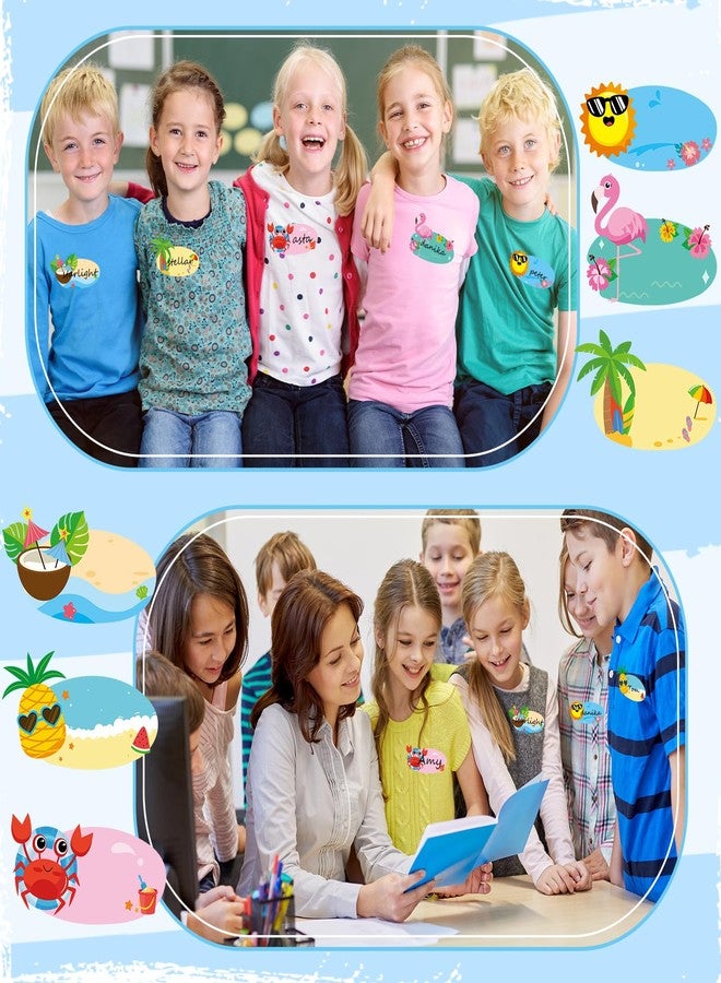 Henoyso 108 Pcs Summer Name Tag Labels Hawaiian Name Tag Stickers Self Adhesive Classroom Name Tags for School Office Home Supplies Summer Party Favor - Image 5