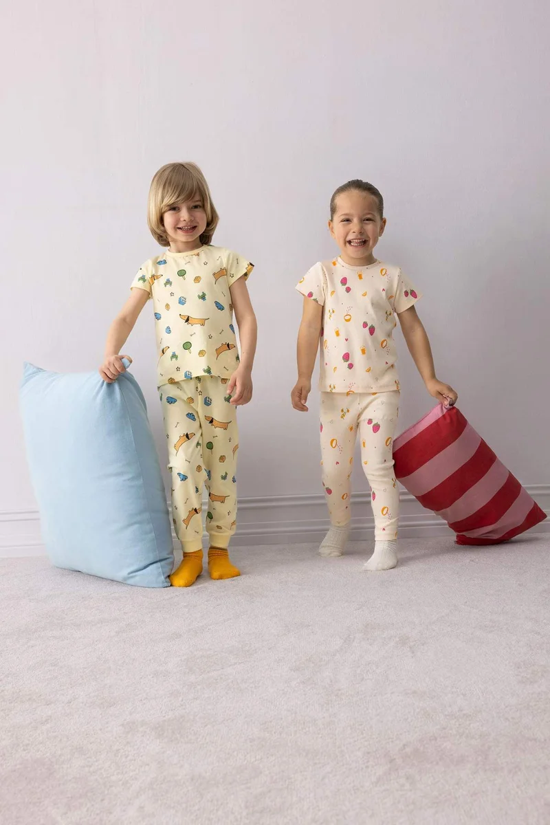 ديفاكتو Baby Girl Fruit Printed Corduroy Camisole 2 Piece Pyjamas Set