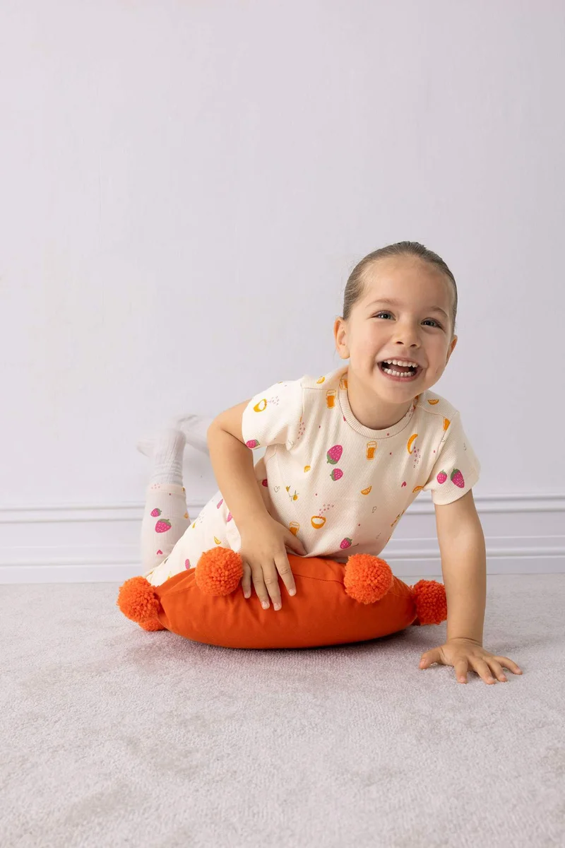 ديفاكتو Baby Girl Fruit Printed Corduroy Camisole 2 Piece Pyjamas Set