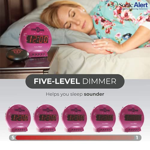 Sonic Alert Sonic Bomb Dual Alarm Clock with Bed Shaker, Pink Vibrating Alarm Clock for Heavy Sleepers, Battery Backup | Wake with a Shake - Image 3