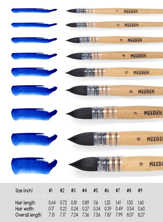 MEEDEN Watercolor Brushes Professional - 9 Pack Synthetic Squirrel Hair Artist Paint Brushes Set with Beech Wood Handle Great for Artists Hobbyists - Image 5