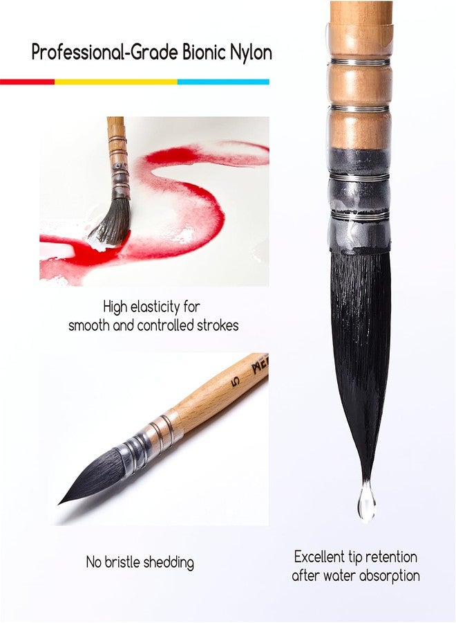 MEEDEN Watercolor Brushes Professional - 9 Pack Synthetic Squirrel Hair Artist Paint Brushes Set with Beech Wood Handle Great for Artists Hobbyists - Image 4