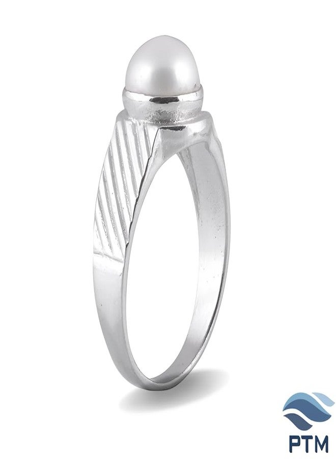 Ptm 925 Sterling Silver Pearl (Moti) 3.25 Ratti or 3 Cts Astrological Gemstone Bis Hallmark Adjustable Ring for Men-cvtf - Image 3