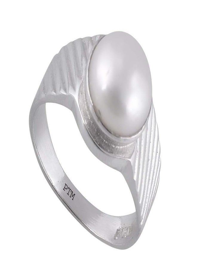 Ptm 925 Sterling Silver Pearl (Moti) 3.25 Ratti or 3 Cts Astrological Gemstone Bis Hallmark Adjustable Ring for Men-cvtf - Image 1