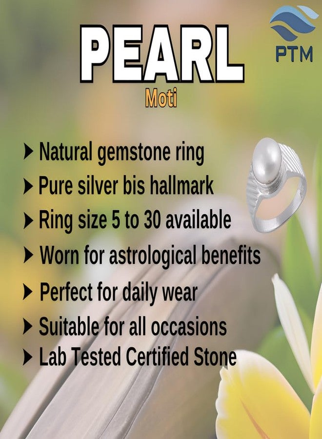 Ptm 925 Sterling Silver Pearl (Moti) 3.25 Ratti or 3 Cts Astrological Gemstone Bis Hallmark Adjustable Ring for Men-cvtf - Image 4