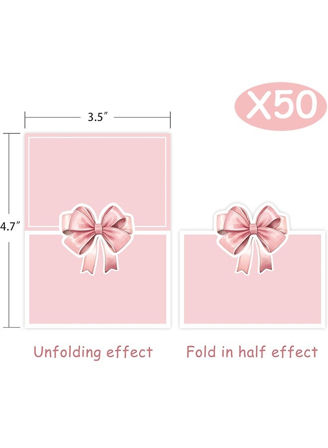 إم إكس إن 50 قطعة من بطاقات أماكن الجلوس على الطاولة ذات القوس الوردي، بطاقة تسمية فارغة لتعيين أماكن الجلوس على الطاولة، بطاقات تسمية لمستلزمات إعداد طاولة حفلات أعياد الميلاد (وردي) - Image 2