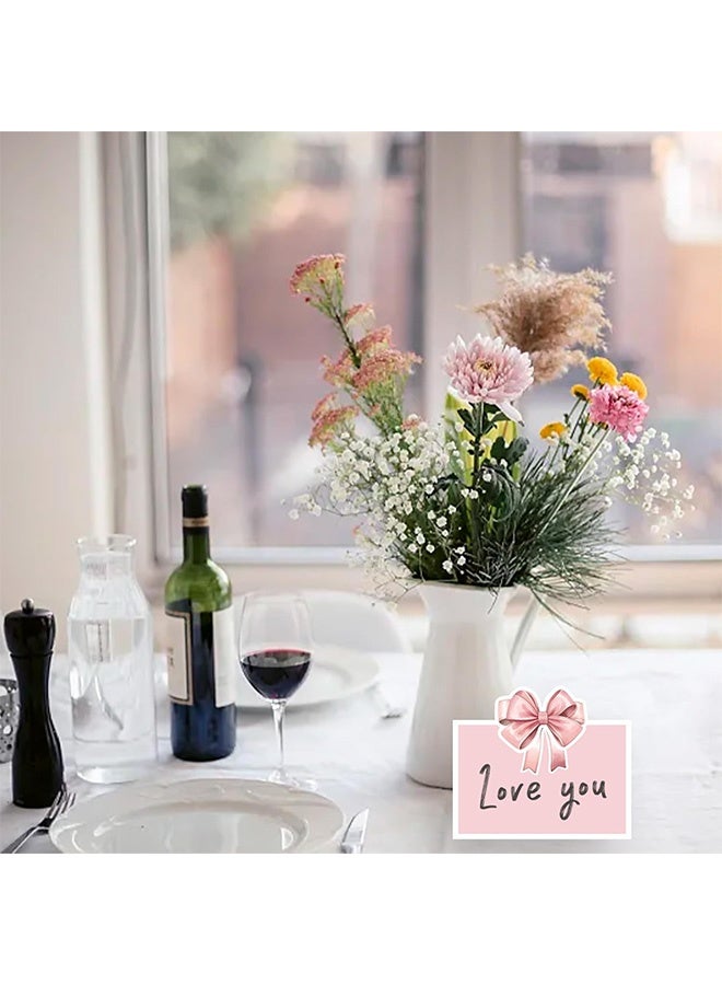 إم إكس إن 50 قطعة من بطاقات أماكن الجلوس على الطاولة ذات القوس الوردي، بطاقة تسمية فارغة لتعيين أماكن الجلوس على الطاولة، بطاقات تسمية لمستلزمات إعداد طاولة حفلات أعياد الميلاد (وردي) - Image 5