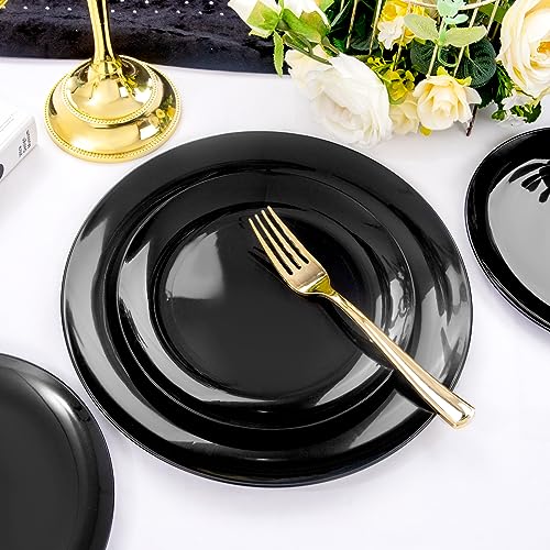 PULOTE 100PCS Black Plastic Plates Disposable - Premium Heavy Duty 50 Black Dinner, 50 Dessert/Salad Plates - Ideal for Party, Halloween - Image 5