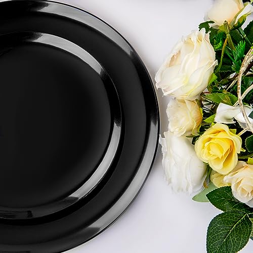 PULOTE 100PCS Black Plastic Plates Disposable - Premium Heavy Duty 50 Black Dinner, 50 Dessert/Salad Plates - Ideal for Party, Halloween - Image 3