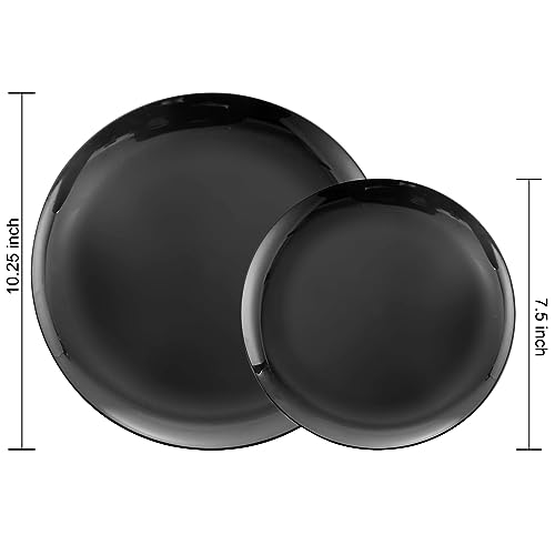 PULOTE 100PCS Black Plastic Plates Disposable - Premium Heavy Duty 50 Black Dinner, 50 Dessert/Salad Plates - Ideal for Party, Halloween - Image 2
