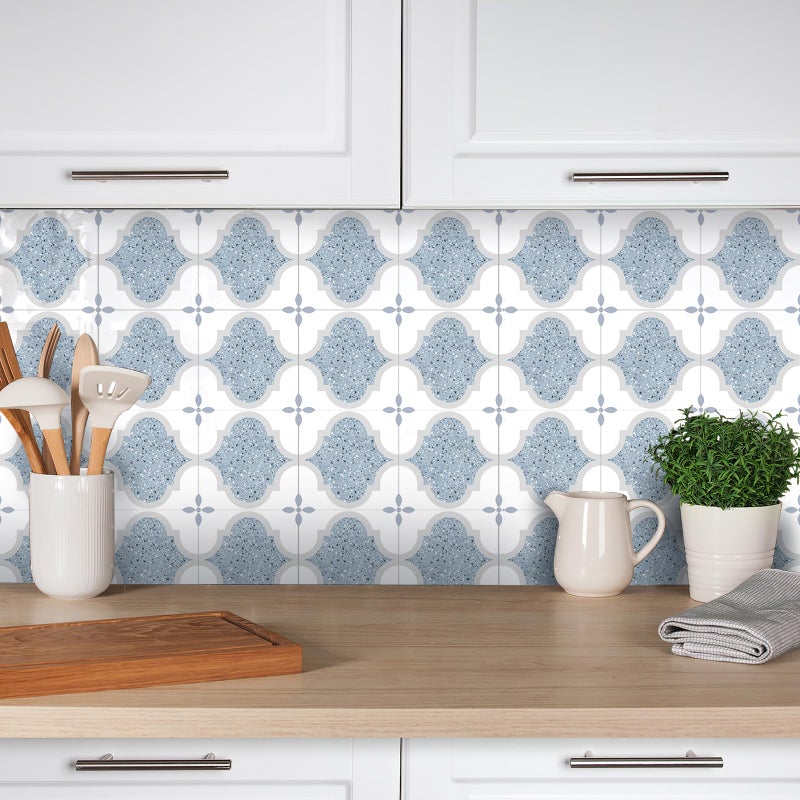 SVNOOC Peel & Stick Tile Stickers 12 PCS Self Adhesive Backsplash Decorative Wall Stickers for Kitchen Bathroom Tile Decals Waterproof & Removable 6" x 6" (Blue Terrazzo) - Image 2