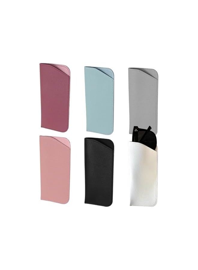 PROMASS 6 Pcs Glasses Case, Soft Eyeglasses Pouch, PU Leather Sunglasses Pouch, Simple Stylish Slip In Eyeglass Cases for Women Men Kids, 7 x 3Inch  - Image 1