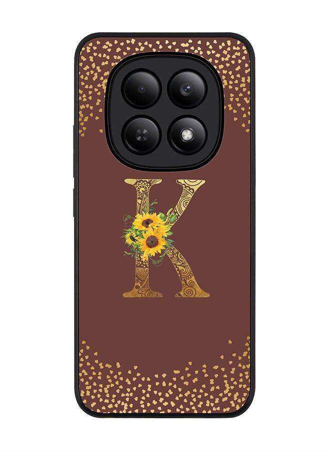 For Xiaomi Redmi Note 15 4G Case,Slim fit Camera Protection, Shockproof Thin Phone cover  - Custom Floral Monogram - K  (Brown )