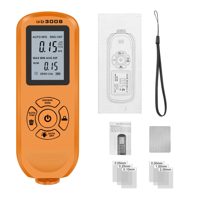 Thickness Gauge 0-2000Um Orange Portrait Screen Easy Operation - Unit Switching Function Thickness Tester for Automobile Film & Ferromagnetic Substrate Measurement - Image 1