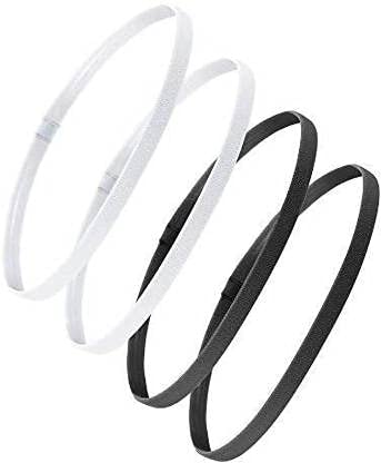 Seeotwo 4 Pieces Thick And Slim Non-Slip Elastic Sports Headbands - Athletic Skinny Hair Headband For Women, Men, Boys, Girls - Silicone Grip Hairband Mini Stylish Sweat Band (Black, White) - Image 1