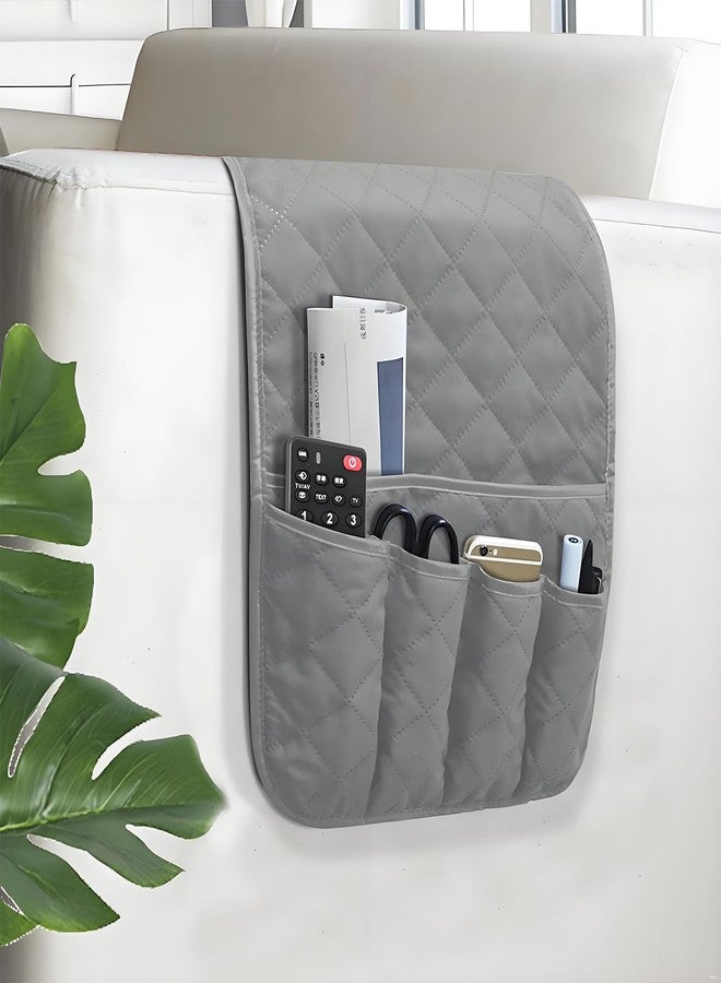 AUVCAS Sofa Armrest Organizer Non-Slip Arm Chair Bedside Caddy Storage Organizer for Recliner Couch with 5 Pockets for Cell Phone TV Remote Control Magazines (Grey) - Image 1