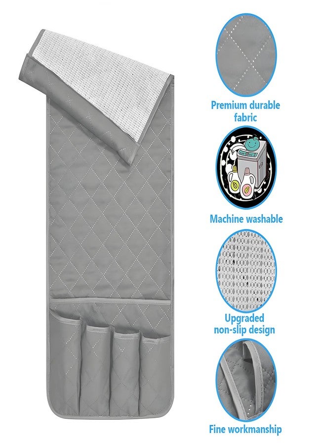 AUVCAS Sofa Armrest Organizer Non-Slip Arm Chair Bedside Caddy Storage Organizer for Recliner Couch with 5 Pockets for Cell Phone TV Remote Control Magazines (Grey) - Image 3