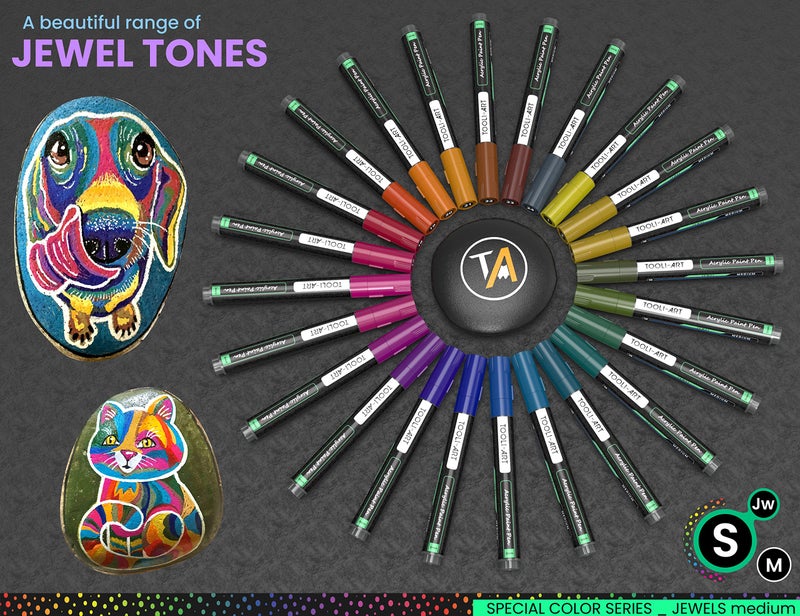 TOOLI-ART Acrylic Paint Markers Paint Pens Special Colors Set For Rock Painting, Canvas, Fabric, Glass, Mugs, Wood, Ceramics, Plastic, Multi-Surface. Non Toxic, Water-based (JEWEL M) - Image 3