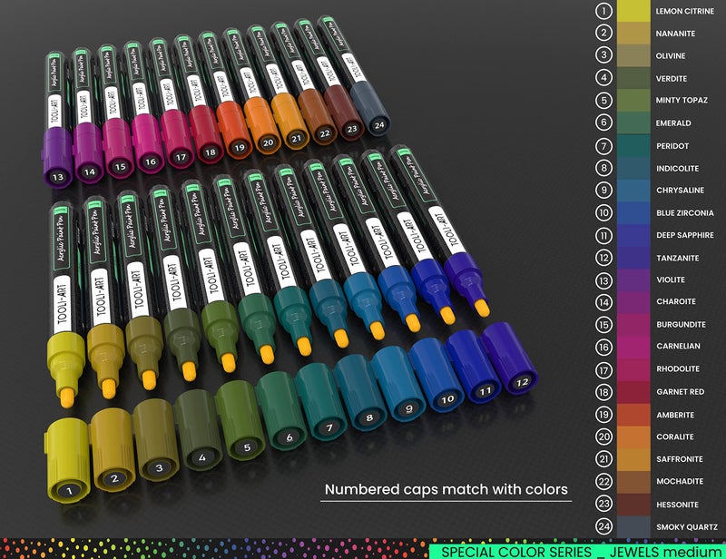 TOOLI-ART Acrylic Paint Markers Paint Pens Special Colors Set For Rock Painting, Canvas, Fabric, Glass, Mugs, Wood, Ceramics, Plastic, Multi-Surface. Non Toxic, Water-based (JEWEL M) - Image 4