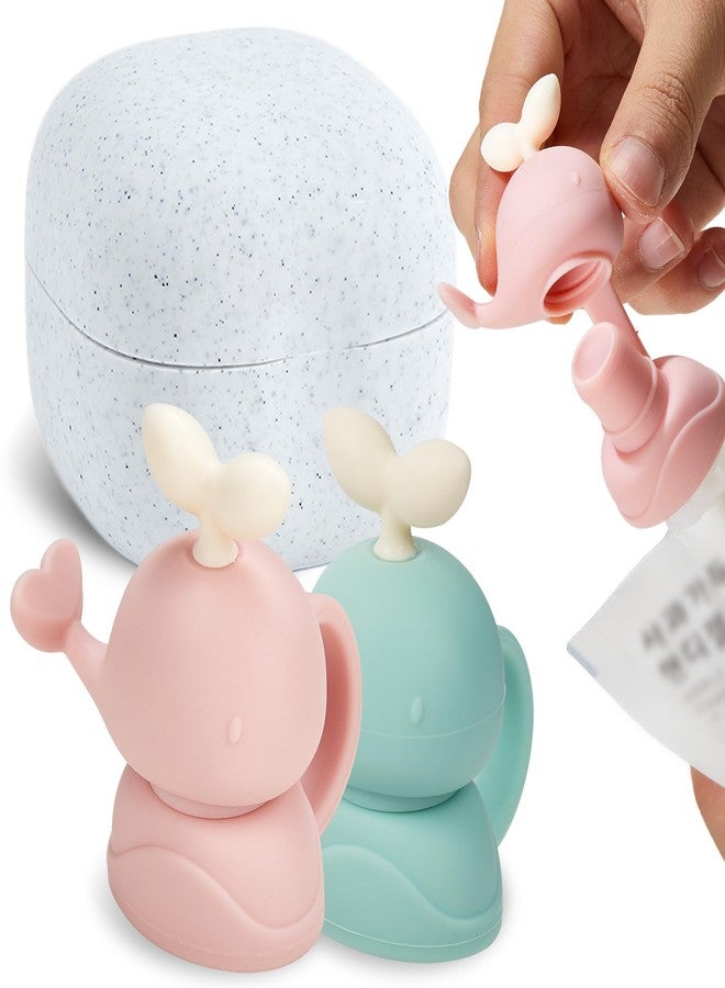 FIRGI Whale SoftSip Food Pouch Topper | 2EA + Travel Case | Prevent Spills & Leakage | Protect Child Baby Toddler Mouth | Food Grade Silicone Reusable | Baby Led Weaning | BPA Free| Mint+Pink - Image 1