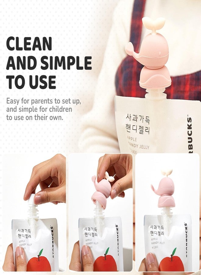 FIRGI Whale SoftSip Food Pouch Topper | 2EA + Travel Case | Prevent Spills & Leakage | Protect Child Baby Toddler Mouth | Food Grade Silicone Reusable | Baby Led Weaning | BPA Free| Mint+Pink - Image 3