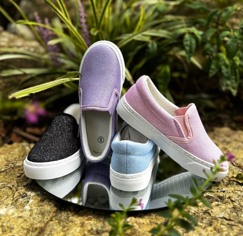 Toandon Girls Little Kids Sneakers Loafer Walking Shoes Slip On Child Glimmer Glitter Sparkle Low Top Non Slip Rubber Sole Lightweight Breathable Outdoor Fashion Casual Black Size 2 - Image 2