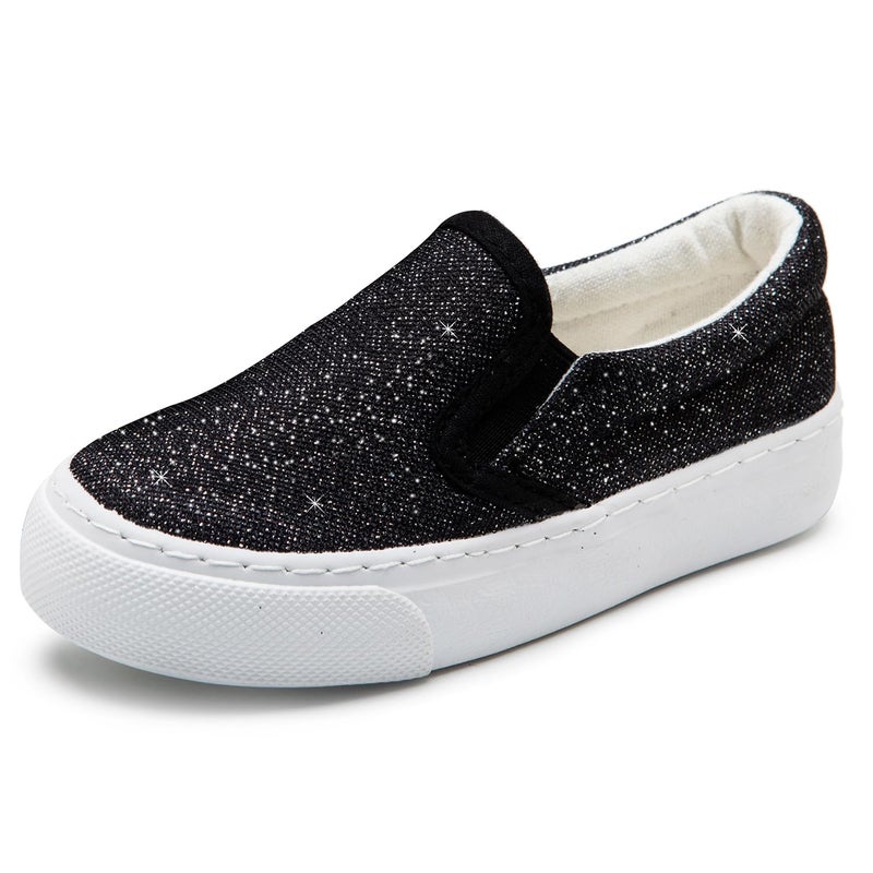 Toandon Girls Little Kids Sneakers Loafer Walking Shoes Slip On Child Glimmer Glitter Sparkle Low Top Non Slip Rubber Sole Lightweight Breathable Outdoor Fashion Casual Black Size 2 - Image 1