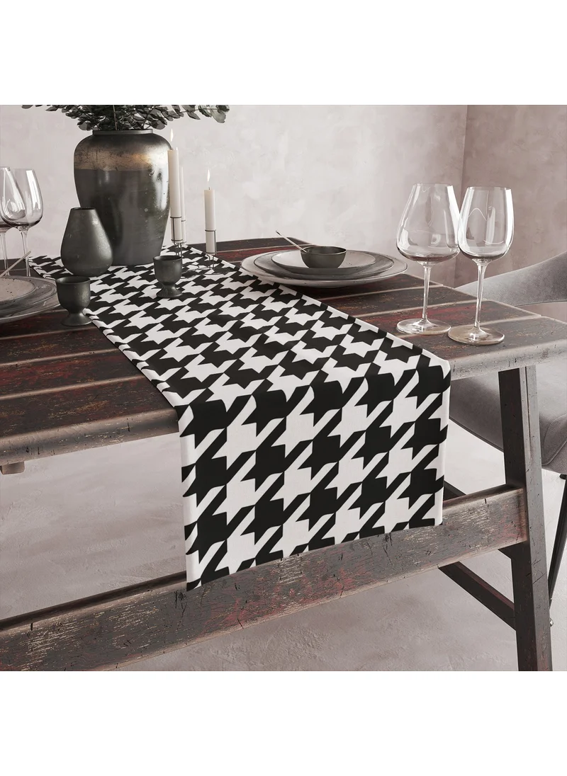 فاجونيك Houndstooth Black and White Patterned Digital Printed Runner 140X40
