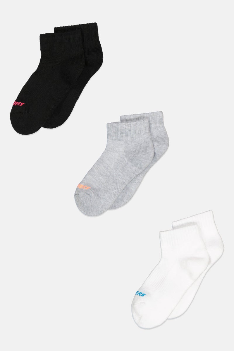 SKECHERS Kids Girl 3 Pairs Brand Logo Socks, White  - Image 1