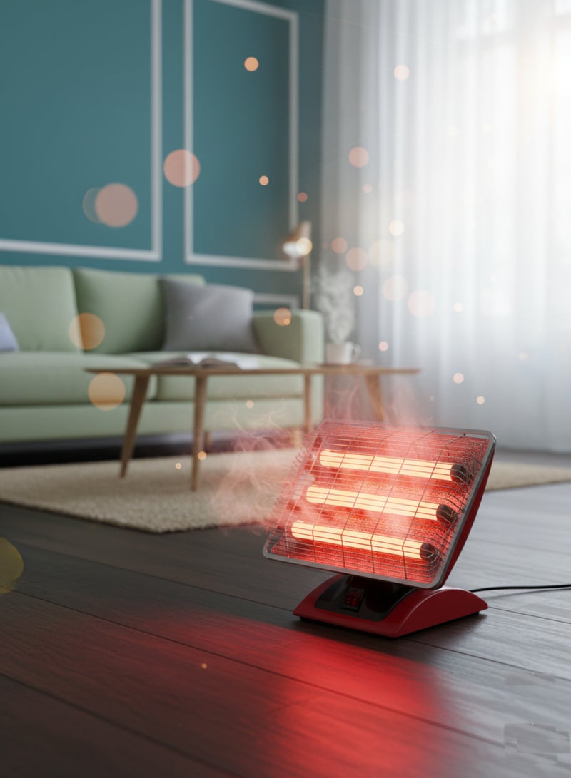 Home Master Electric Heater with 3 Heating Tubes – 1500W Model HM-2678 – Adjustable Tilt Design for Fast and Safe Heating with Balanced Heat Distribution and a Durable, Elegant Red Body - Image 2