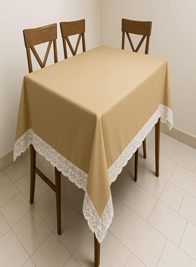 Generic Leather Tablecloth with White Lace Trim, (Beige), 150x210 cm, .flo